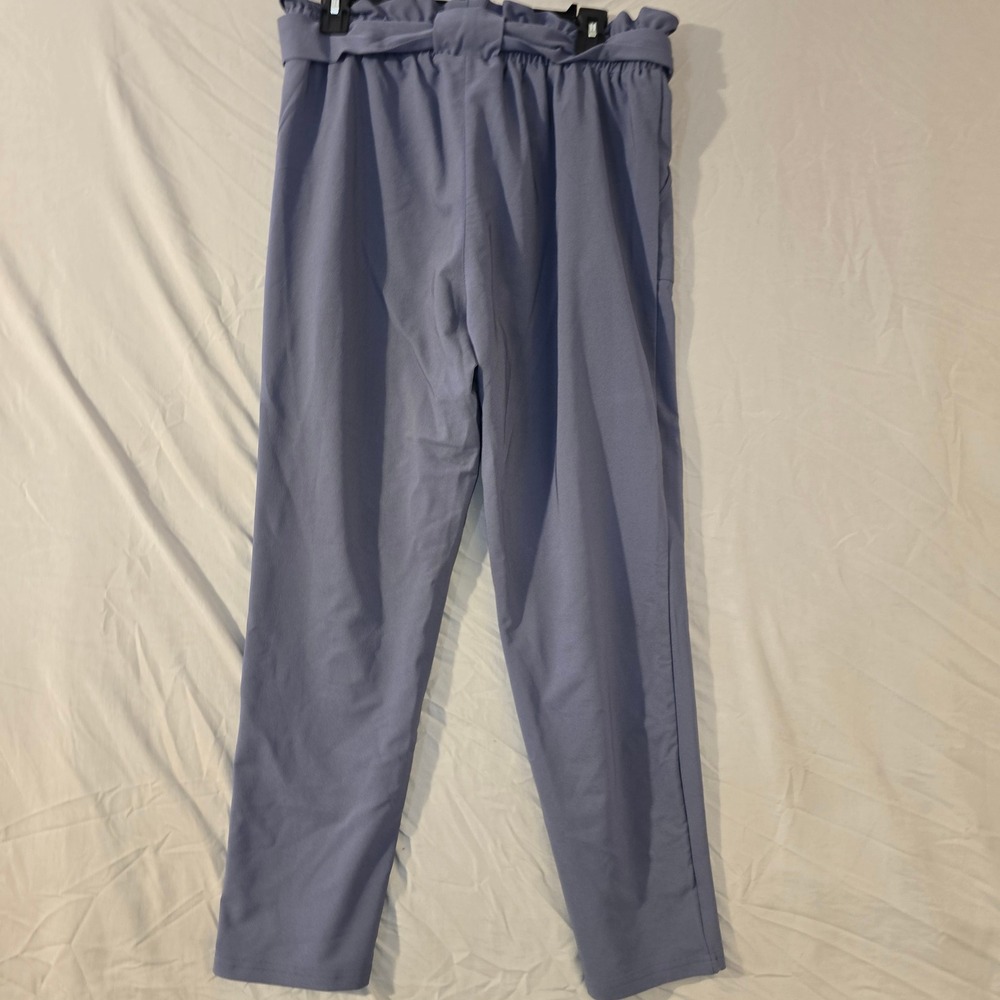 Grace Karin Paperbag Waist Pants XL Kids Dusty Blue Tie Belt Tapered Trousers - Picture 4 of 8